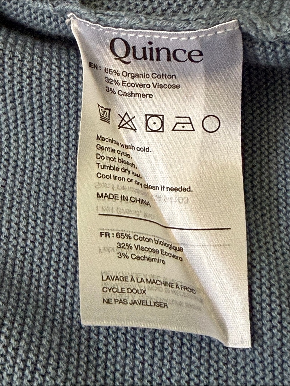 NWT Quince Cotton Cashmere Dolman Sweater Blue Relaxed Fit L Coastal Capsule - Picture 8 of 10